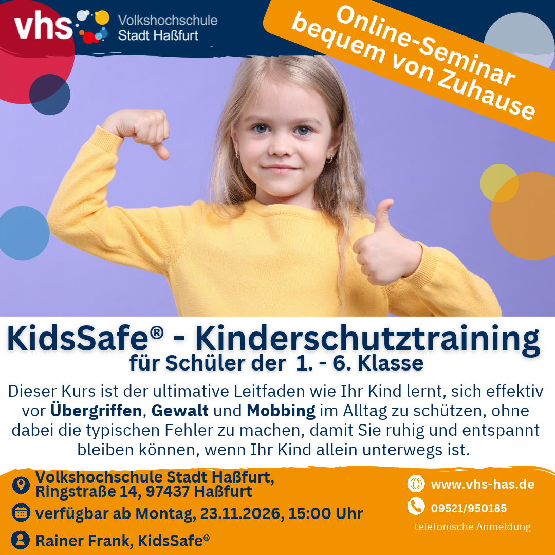 Öffnet die Seite 'KidsSafe® - Kinderschutztraining für Schüler der 1. - 6. Klasse - Online-Seminar'